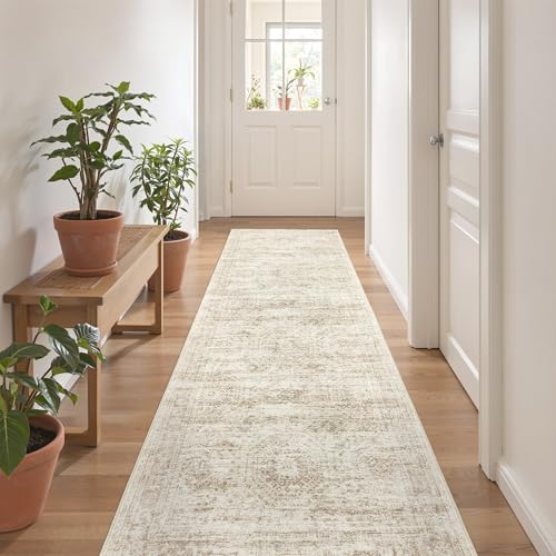 2x8 Runner Rug Non Slip,Washable Hallway Runner Rug,Beige | Neutral Rugs for Kitchen,Entryway,Bedroom,Bathroom,Nursery Room,Thin,Soft Runner Rug,Stain Resistant Indoor Carpet - color: Beige/Ivory, size: 2' x 8' (Runner)
