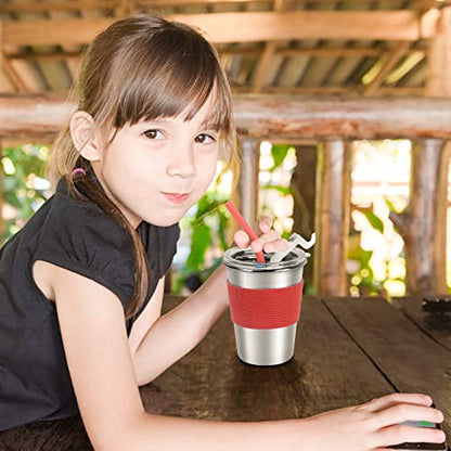 Yummy Sam Stainless Steel Cups with Silicone Straws & Lids,12oz Kids Tumblers Dishwasher Safe, Unbreakable Metal Toddler Cups with for Cold and Hot Drinks, Spill-proof, 5 Pack - color: 12oz with Silicone Straws, 5PCS