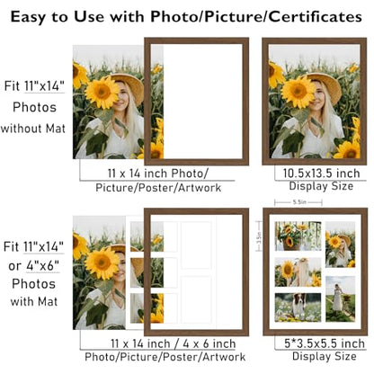 JCJMY 11x14 Picture Frame, 4x6 Collage Picture Frame, Display 5 Pcs 4x6 Photos or 11x14 Picture, Five Opening 4x6 Collage Frame for Wall Hanging, Lightweight 4 x 6 Multi Pictures Frame, Brown - color: Brown