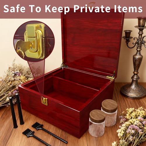 Large Wooden Box Decorative Storage Box with Lock & Accessories - Premium Stash Box with 2 Glass Jar, Brushes,Tubes,Keepsake Memory Treasure Box for DIY Crafts Photo Storage Gifts Birthday Christmas