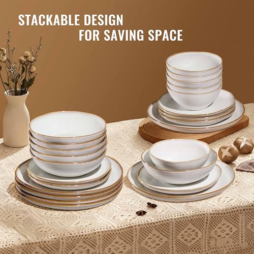 Herogo 24Pcs Plates and Bowls Dinner Set, Stoneware Dinnerware Dishes Sets for 6, Ceramic Dishware Tableware Includes Dinner Salad Plates, Soup Bowls, Microwave & Dishwasher Safe, Pearl White - color: Pearl White, size: 6 Set (24pcs)