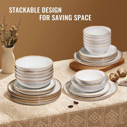 Herogo 24Pcs Plates and Bowls Dinner Set, Stoneware Dinnerware Dishes Sets for 6, Ceramic Dishware Tableware Includes Dinner Salad Plates, Soup Bowls, Microwave & Dishwasher Safe, Pearl White - color: Pearl White, size: 6 Set (24pcs)