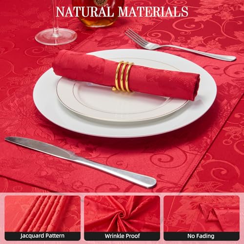 Dark Red Jacquard 17x17 Square Polyester Cloth Napkins Set of 8 | Waterproof, Stain Resistant, Shrink Proof, Washable, fabric, Outdoor, Reusable, Dining, Wedding, Kitchen, Party, Christmas - color: Dark Red