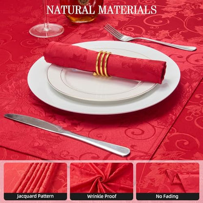 Dark Red Jacquard 17x17 Square Polyester Cloth Napkins Set of 8 | Waterproof, Stain Resistant, Shrink Proof, Washable, fabric, Outdoor, Reusable, Dining, Wedding, Kitchen, Party, Christmas - color: Dark Red