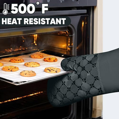 Oven Mitts Kitchen Towels Dishcloths with Pot Holders Sets 12PCS,Dish Towels Sets,Oven Gloves Pot Pads Heat Resistant 500 Degrees with Non-Slip Silicone Surface for Cooking Baking Grilling-Deep Green - color: Deep Green