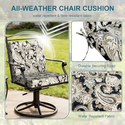 DYTXIII Outdoor Midback Chair Cushions Set of 2-20"x17" Water Repellent & Fade-Resistant Patio Seat Cushions with High-Resiliency Foam, Non-Slip Ties for Dining, Balcony Furniture-Paisley Black - color: Paisley Black