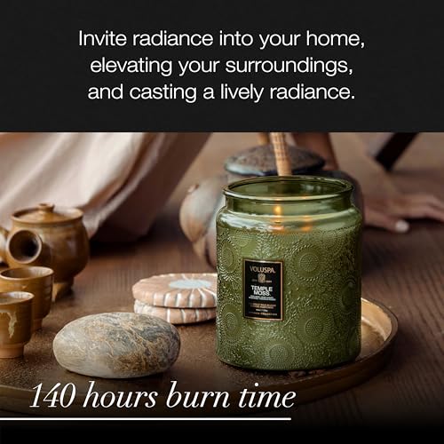 Voluspa Temple Moss, Two Wick Luxe Candle Jar, 44 oz, Coconut Wax Blend, Scented Candles for Home, 140 Hour Burn Time, Handcrafted in the USA - color: 23 - Temple Moss Two Wick