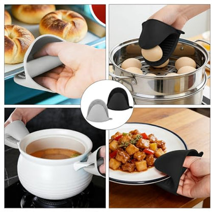 4 PCS Silicone Oven Mitts Heat Resistant Mini Oven Gloves for Kitchen Rubber Air Fryer Mitts Oven Accessories Finger Cooking Pinch Mitts Pot Holders for Kitchen Cooking Baking Dishwasher, Black & Gray - color: Black+gray