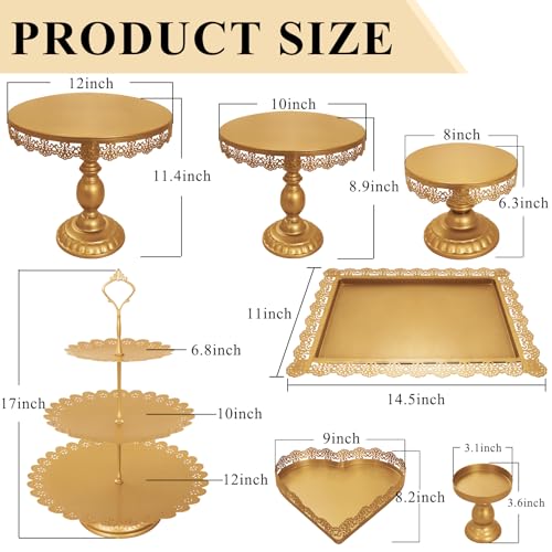 Set of 9 Cake Stands Metal Cupcake Stand Set Multiple Styles Candy Fruit Display Tower Dessert Plate Cake Serving Tray for Birthday Party Wedding Anniversary Baby Shower Engagement (Gold) - color: Gold