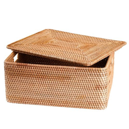 Rattan Basket with Lid, 11.81"×7.87"×5.91", Handwoven Storage | Handwoven from natural rattan | Durable & sturdy lid | Stackable design | Ages beautifully over time - size: 11.81"×7.87"×5.91"