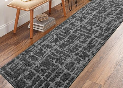 Hallway Runner Rug Non Slip Rubber Backing, 26 inch x 6 ft, Abstract Charcoal, Heavy Duty Berber Style Carpet Runner for Entryway, Kitchen, Bathroom, Bedroom, Laundry Room. - color: Abstract Charcoal, size: 6 Foot Long Runner Rug