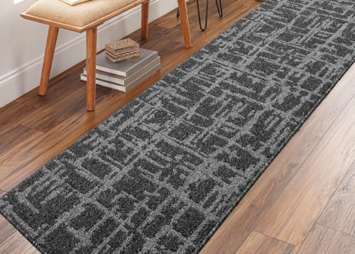 Hallway Runner Rug Non Slip Rubber Backing, 26 inch x 8 ft, Abstract Charcoal, Heavy Duty Berber Style Carpet Runner for Entryway, Kitchen, Bathroom, Bedroom, Laundry Room. - color: Abstract Charcoal, size: 8 Foot Long Runner Rug