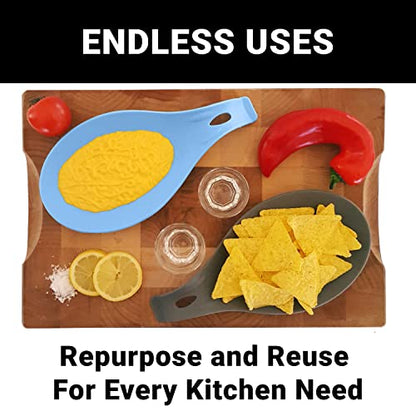 Blue Silicone Spoon Rest for Stove Top, Set of 2, XL 9.2”, DISHWASHER SAFE | NON-STICK Surface for Quick Cleanup, Non-Slip, Safe for Glass & Induction Cooktops, Raised Edges Catch Drips, Heat Resistant - color: Sky Blue - 2 Pcs
