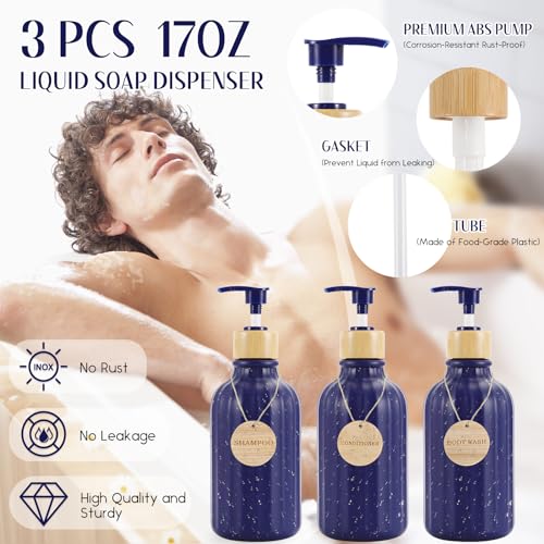 XLHOMO 32PCS Bathroom Sets with Shower Curtain and Rugs Navy Blue Shower Curtain Set 3PCS Soap Dispenser Bathroom Accessories with Bathroom Trash Can - size: Bath Set+Shower Curtain+Bath Rugs, style: Navy Blue
