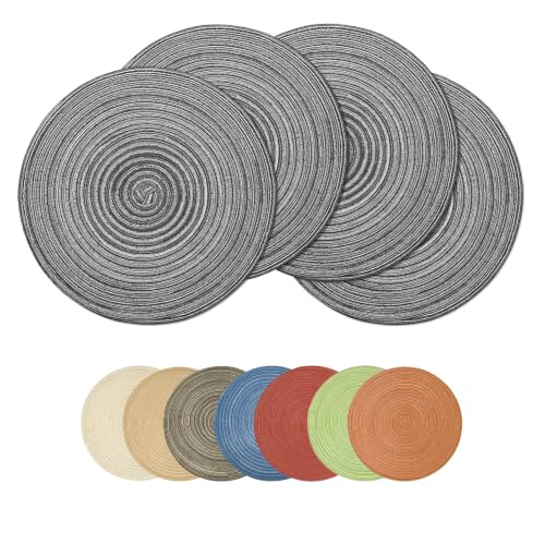 Artoid Mode Grey Cotton Polyester Braided Placemats Set of 4, 14 Inch Washable Non-Slip Woven Round Table Mats for Party Kitchen Dining Decor - color: Gray, size: 14", Round 4 Pcs