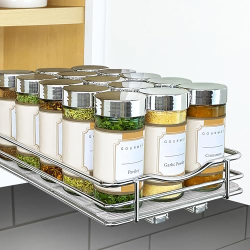 LYNK PROFESSIONAL® Pull Out Spice Organization for Cabinets - 6-3/8 inch Wide – Spice Rack for Inside Cabinets, Slide Out Spice Rack Organizer for cabinet – Pull Out Spice Rack, Sliding 1 Tier Chrome - color: Chrome, size: 6-1/4" - 1 Tier