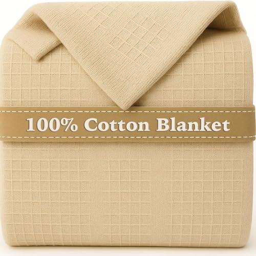JMR 100% Cotton Waffle Blanket Queen Size - 8-Pack Lightweight Waffle Weave Throw for Bed, Sofa & Couch - Breathable All-Season Comfort for Home, Travel & Camping (Beige) - color: Beige, size: Queen (90X90) 8 Pack