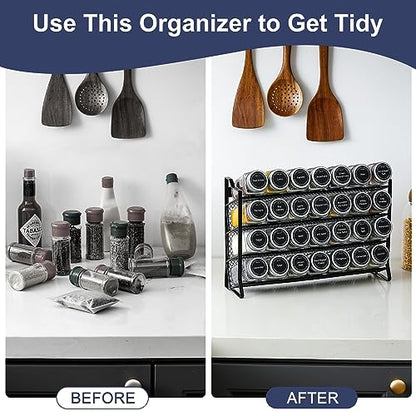 AOZITA Spice Rack Organizer with 28 Empty Spice Jars with Silver Lids, Funnel, Labels - Seasoning Organizer for Countertop, Cabinet, Kitchen, Pantry - color: Silver