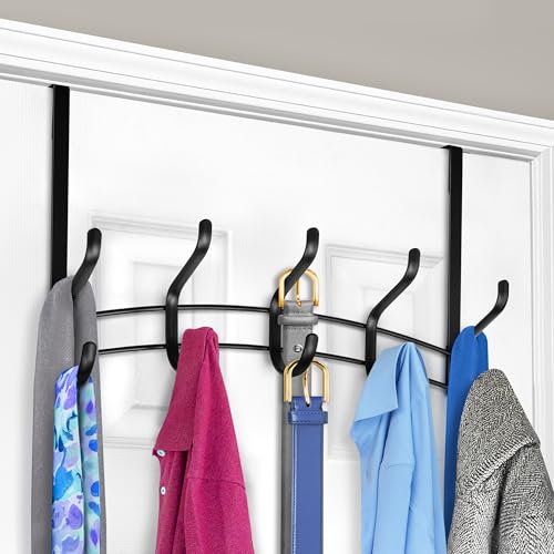 LYNK Professional® Home™ Over the Door Hooks - 10 Hook – Over the Door Coat Rack - Over the Door Hanger - Hanging Towels or Clothes - Bathroom, Bedroom, Laundry Room - Lifetime Ltd. Warranty, Black - color: Piano Black, size: 10 Hooks Meridian