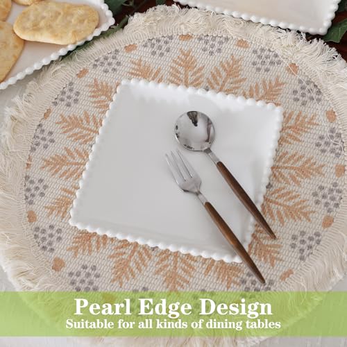6 IN Porcelain Dessert Plates, White Appetizer Dinnerware, 12 Pcs | Square Pearl Dots, Scratch Resistant, Microwave Safe, Oven Safe, Dishwasher Safe - size: 6 Inch - 12P