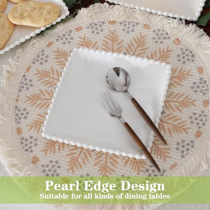 6 IN Porcelain Dessert Plates, White Appetizer Dinnerware, 12 Pcs | Square Pearl Dots, Scratch Resistant, Microwave Safe, Oven Safe, Dishwasher Safe - size: 6 Inch - 12P