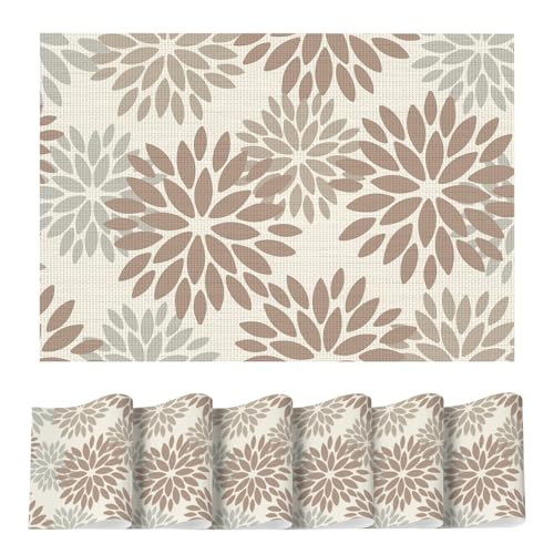 Artoid Mode Floral Vinyl Placemats Set of 6, 12x18 Inch Washable Non-Slip Plastic Vinyl Place Mats for Party Kitchen Dining Decor, Brown - color: Brown, size: 12" x 18", Rectangular 6 Pcs