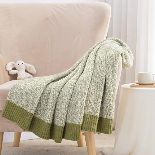 Carriediosa Heather Throw Blanket 50" X 60", 400GSM Ultra Soft Microfiber Fuzzy Fluffy Reversible Knitted Blankets Cozy Plush Lightweight and Warm Fall Throws for Couch, Bed, Sofa, Olive Green | Olive Green, Fuzzy Fluffy Cozy Plush Knit Knitted Throws, Li