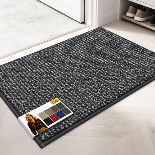 JSEI Door Mat for Entrance, TPR Non-Slip Backing, 20"x32", Charcoal | Washable Low Profile Doormat for Front Door & Back Door, Absorbent Dirt-Trapping Entryway Rugs for Wet Shoes & Dirty Paws - color: Charcoal, size: 20'' X 32''