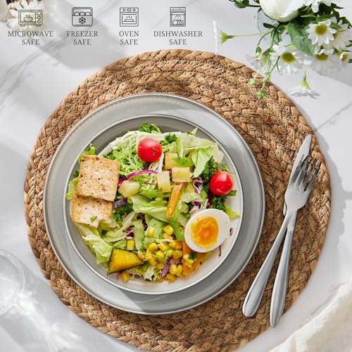E-far Pasta Bowls Set of 4, 35oz Large Salad Bowl Plate for Dinner Serving Soup, Wide & Shallow Ceramic Stoneware Pasta Plates, Microwave & Dishwasher Safe, Reactive Glaze Textured Stripes, Multicolor - color: Multicolor