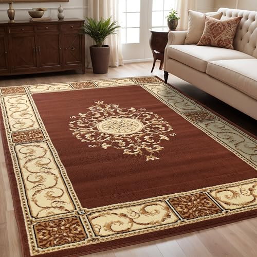 Superior Indoor Area Rug, Floral Medallion Design, 6'x9', Toffee Z | Attractive Rug with Jute Backing, Durable Beautiful Woven Design, Perfect for High Traffic Areas Hallway, Living, Dining Room - color: Toffee - Z, size: 6' x 9' (Rectangular)