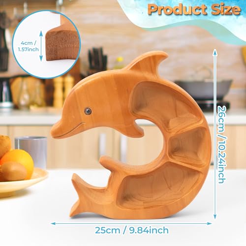 Charcuterie Board Platter Dolphin - Wooden Serving Tray for Cheese Fruit Snacks, 4-Compartment Ocean Theme Decorative Natural Wood Plates for Party Housewarming Gift Home Kitchen Supplies