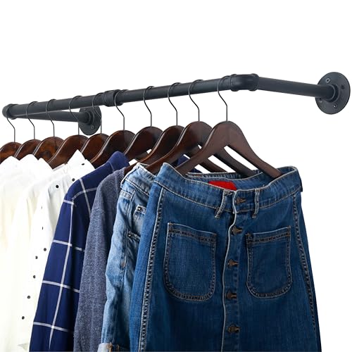 WEBI Clothing Rack Wall Mount,32" Industrial Pipe Clothes Rack for Hanging Clothes,Heavy Duty Iron Garment Rack Bar,Retail Display Clothes Rod for Closet,Laundry Room,Black - color: Black, size: 32 Inch