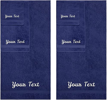 Personalized Towels, Hotel & Spa Quality, Super Soft, Highly Absorbent, Bathroom Sets, 100% Cotton Monogrammed towels 6 Piece Towel Set, Includes 2 Bath Towels, 2 Hand Towels, 2 Washcloths, Navy - color: Navy, size: 6 Piece Towel Set (Bath, Hand, Washclot