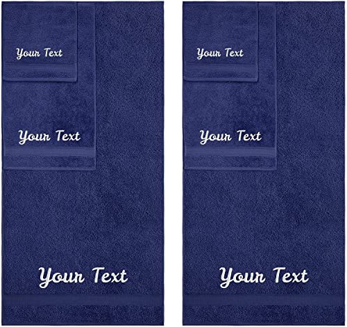 Personalized Towels, Hotel & Spa Quality, Super Soft, Highly Absorbent, Bathroom Sets, 100% Cotton Monogrammed towels 6 Piece Towel Set, Includes 2 Bath Towels, 2 Hand Towels, 2 Washcloths, Navy - color: Navy, size: 6 Piece Towel Set (Bath, Hand, Washclot