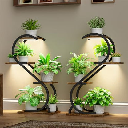 LATIBELL Metal Corner Plant Stand with Grow Light, 2 Pack, 29" 4 Tier | Metal Plant Shelf Indoor, Multiple Plants, Holds Flowers For Living Room, Patio & Balcony