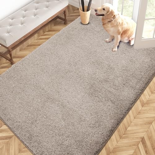 PURRUGS Area Rug, 48" x 72", Taupe | Machine Washable, Non-Slip, Waterproof TPR Backing, Super Absorbent, Low Profile, For Living Room, Bedroom, and Mudroom - color: Taupe, size: 48" X 72"