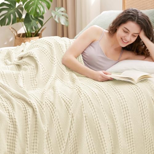 PHF Cooling Waffle Blanket Twin Size for College Dorm, Lightweight 60% Rayon from Bamboo & 40% Cotton Breathable Blanket for Hot Sleepers, Summer Use, Soft Luxury for Bed Couch Sofa, 66"x90", Ivory - color: Ivory, size: Twin(66 " X 90")