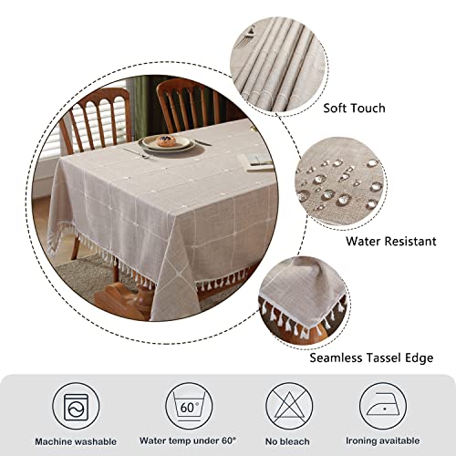 Laolitou Rustic Cotton Linen Table Cloth,Tablecloths for 6 Foot Rectangle Tables,Waterproof Washable Tablecloth with Tassel Rectangle/Oblong, 55''x 86'', 6-8 Seats - color: Coffee Plaids, size: 86" x 55" (Rectangular)