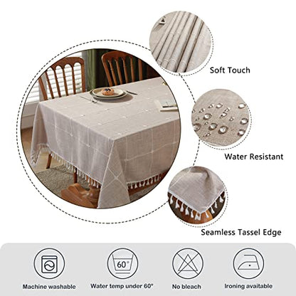 Laolitou Rustic Cotton Linen Table Cloth,Tablecloths for 6 Foot Rectangle Tables,Waterproof Washable Tablecloth with Tassel Rectangle/Oblong, 55''x 86'', 6-8 Seats - color: Coffee Plaids, size: 86" x 55" (Rectangular)