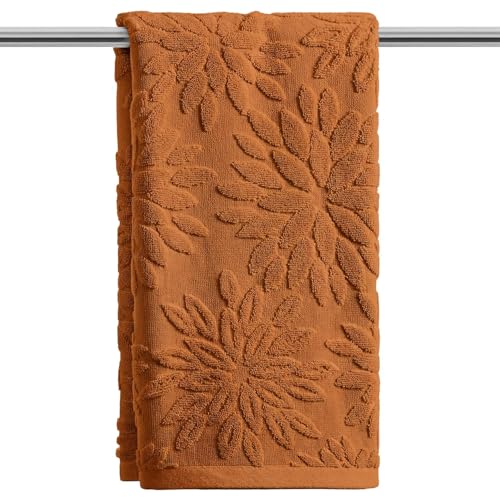 Artoid Mode 1 Pc Caramel 3D Dahlia Floral Jacquard Hand Towels for Bathroom, 100% Cotton Soft Absorbent Bathroom Decor Towels, 13.7 x 29.5 Inch - color: Caramel, size: 13.7" x 29.5", 1PC