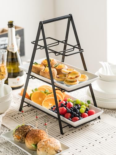 YHOSSEUN 3 Tier Serving Tray Tiered Tray Stand, 10+12+14 Inch, Black | Ceramic Serving Platters and Trays with Metal Rack, Large Serving Trays for Party 3 Tier Serving Stand Dessert Display Set - color: E-black Stand, size: 10+12+14 Inches