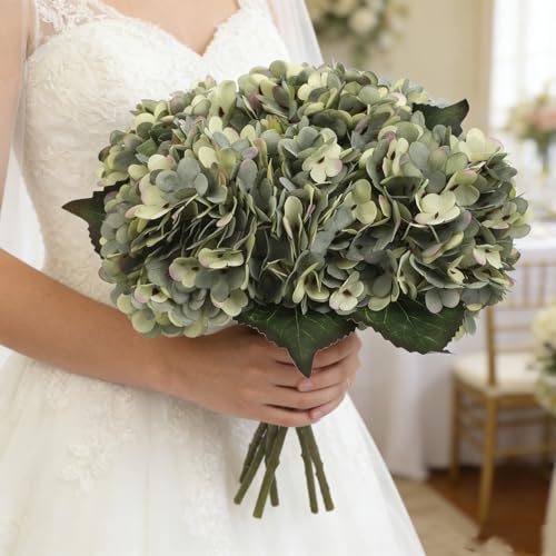 Kimura's Cabin 6pcs Hydrangea Artificial Flowers Fake Hydrangeas,Mint Green | Silk Hydrangea Flower with Stems Faux Flower,Home Table Centerpieces Wedding Bouquets Arrangements Baby Shower Party Decor - color: Mint Green