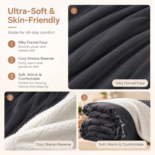 Electric Heated Blanket, Flannel and Sherpa, Full 72 x 84 in,Iron Gray | 9 heat settings | 1-10-hour timer | dual-sided comfort | machine washable | overheat protection - color: B-iron Gray, size: 72x84inches-Full