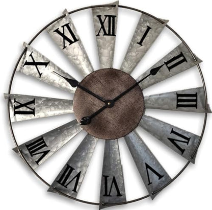 Mrocioa Windmill Distressed Metal Wall Clocks Rustic Large Decorative Clock Oversized Farmhouse Decor (24 inch Roman Numerals) - size: 24 inch Roman numerals