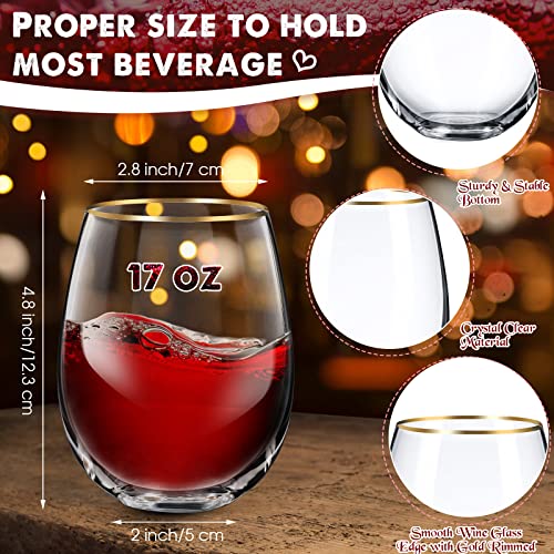 Mimorou Stemless Wine Glasses & Gold Rim, Set of 6, 17 oz Red Wine Glasses | Gold Rimmed, Elegant Style, Stable Base Prevents Tipping, for Wedding Party Events or Daily, as a Housewarming Gift