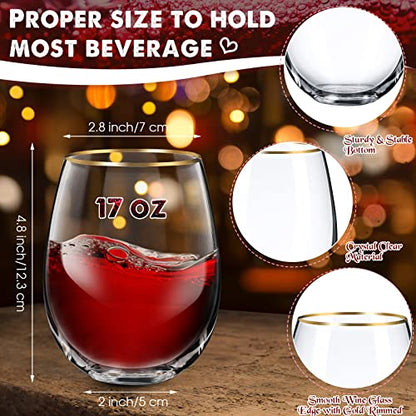 Mimorou Stemless Wine Glasses & Gold Rim, Set of 6, 17 oz Red Wine Glasses | Gold Rimmed, Elegant Style, Stable Base Prevents Tipping, for Wedding Party Events or Daily, as a Housewarming Gift