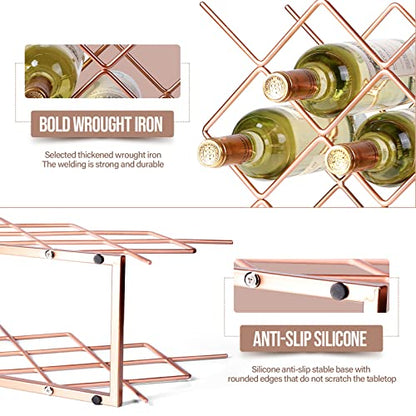 Countertop Wine Rack - 10 Bottle Freestanding Modern Rose Gold Metal Small Wine Rack - Tabletop Wine Holder Stand for Cabinet, Pantry, Wine Bottle Storage… - color: D-rose Gold 10btl