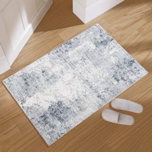 2x3 Washable Small Entryway Rugs: Modern Rug Non Slip Door Mat Indoor Entrance Soft Low Pile Throw Rugs for Inside Front Door Floor Bedroom Bedside Kitchen Dorm Entry Home Office - color: Blue and Gray, size: 2' x 3' (Rectangular)