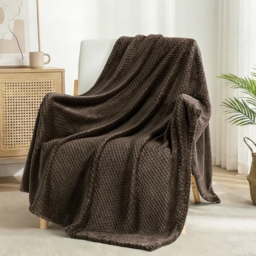 Exclusivo Mezcla Large Waffle Fleece Throw Blanket for Couch, Coffee | Lightweight Soft Blanket for Sofa, Bed, Living Room, Plush Fluffy Throw for Home Decor, Travel, All Season, 50x70 Inches - color: Coffee, size: 50x70 in