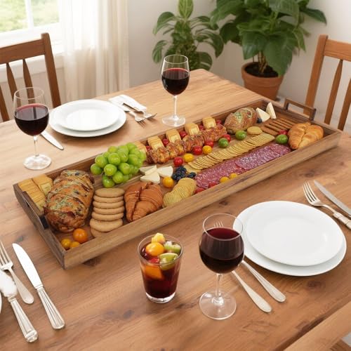 Acacia Wood Large Charcuterie Board 36x12 Inch with Cheese Knife Set | Extra Large Acacia Wood Board with Handles,30PCS Wax Paper Inlucded,3ft Long Tray for Party,Picnic and Home Entertaining - size: 36 Inches